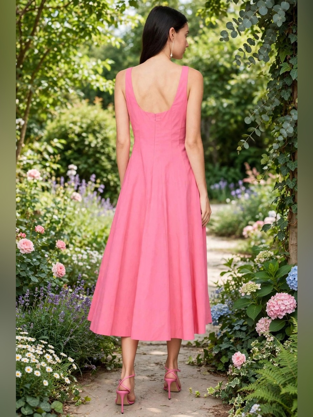 STAUD Pink Square-Neck Midi Dress - Picture 2 of 12